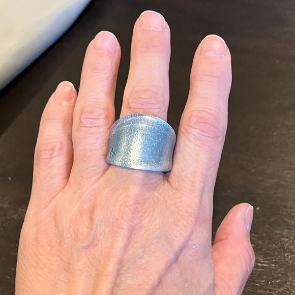 Glass Teal and Silver Ring - Picture 5 of 5